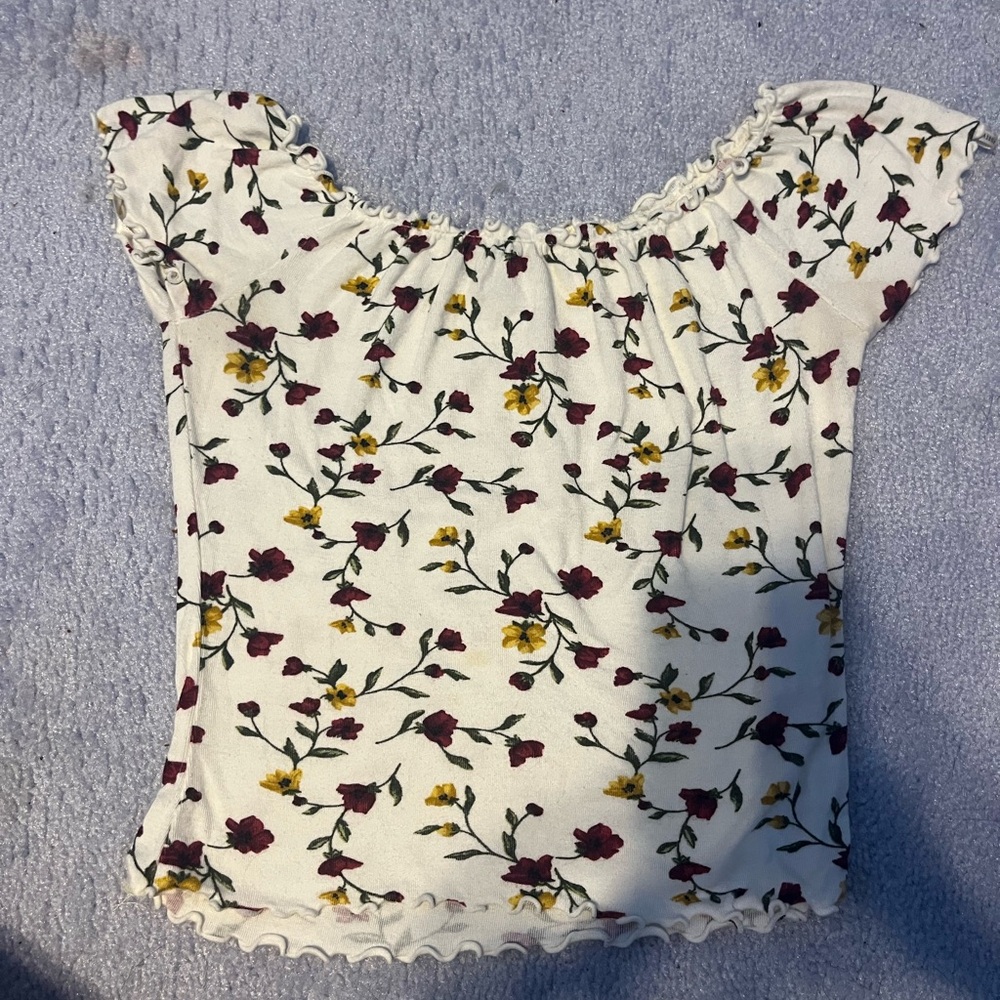 Forever 21 Floral Ruffle Blouse - Cream and Yellow
